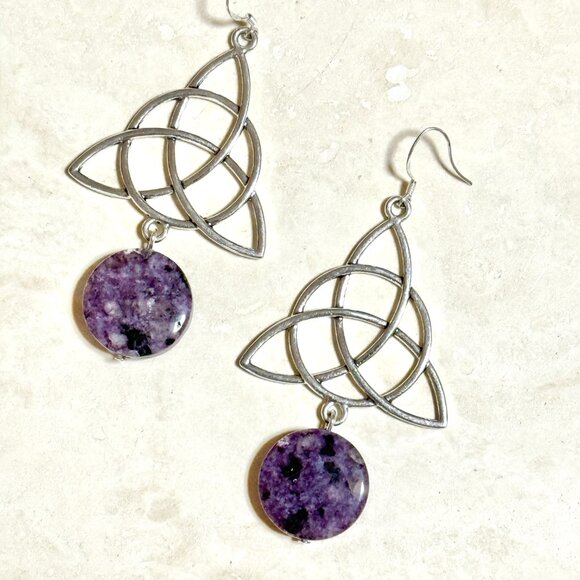 2/$20, Genuine Violet Charoite Celtic Trinity Sterling Silver Dangle Earrings - Picture 2 of 9
